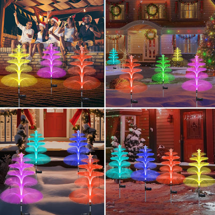 Solar Garden Lights Christmas Decorations Outdoor Waterproof,4 Packs Christmas Trees Lights Fairy Garden Decor,Xmas s for Women mom,Solar Jellyfish Lights with Star 5 Layer for Yard Outside
