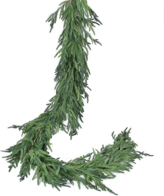 Norfolk Pine Garland Christmas Decoration - 6ft Realistic Norfolk Pine Leaves, Artificial Pine Greenery Garlands for Holiday Mantle Fireplace Stairs Railing Table Home Decor (6 Feet)