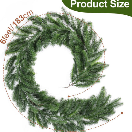 6ft Artificial Christmas Pine Garland, Real Touch Greenery Winter Garland Decor for Home, Fireplace, Wall, Porch, Table, Mantle, Indoor Outdoor Decoration