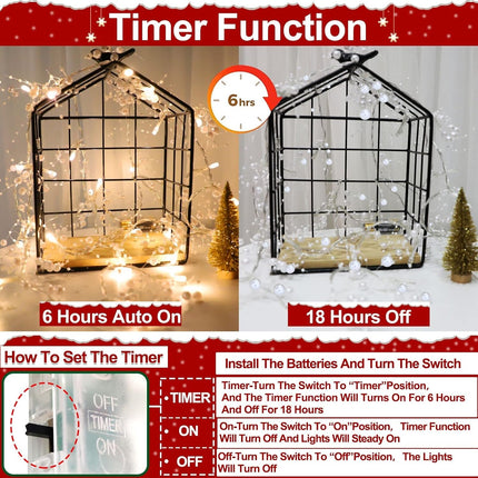TURNMEON 10 Ft 30 LED Christmas Garland with Lights Timer Lighted Beaded Garland Christmas String Lights Battery Operated Lighted Christmas Garland Xmas Garland Decor for Home Mantle Fireplace Table