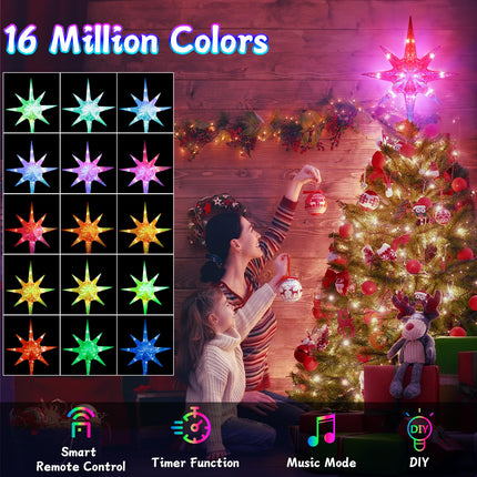 TOBUSA 14.5" Smart Christmas Tree Topper Star, Lighted Treetop Christmas Tree Decoration with Timer, 8-Pointed Bethlehem Star Bluetooth APP Remote Control Music Sync, DIY Color Changing LED Xmas Light