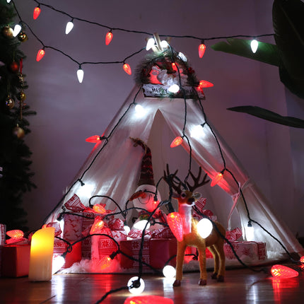 Brizled Red & White Christmas Lights, 33ft 50 LED Faceted C9 String Lights Outdoor, Connectable Christmas Tree Lights, UL Indoor Xmas Lights Waterproof for Christmas House Roof Party Decor