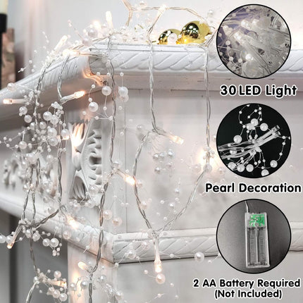 TURNMEON 10 Ft 30 LED Christmas Garland with Lights Timer Lighted Beaded Garland Christmas String Lights Battery Operated Lighted Christmas Garland Xmas Garland Decor for Home Mantle Fireplace Table