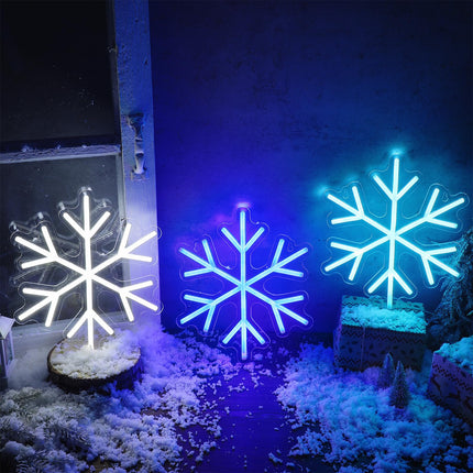 ROCEEI 3 Pcs Snowflake Neon Sign, Snowflake Neon LED Lights Winter Neon Lights USB Window Wall Bar Living Room Decor for Winter Christmas Party Holiday Night Bedroom s