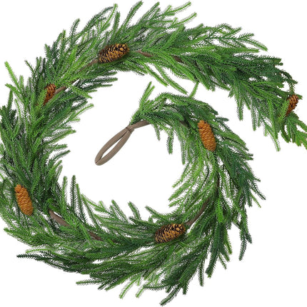 Jutom 6 ft Norfolk Pine Garland Artificial Pine Greenery Garlands with Pine Cones Christmas Norfolk Pine Garland Christmas Garland Cedar Garland Winter Garland for Seasonal Indoor Home Decor (1)
