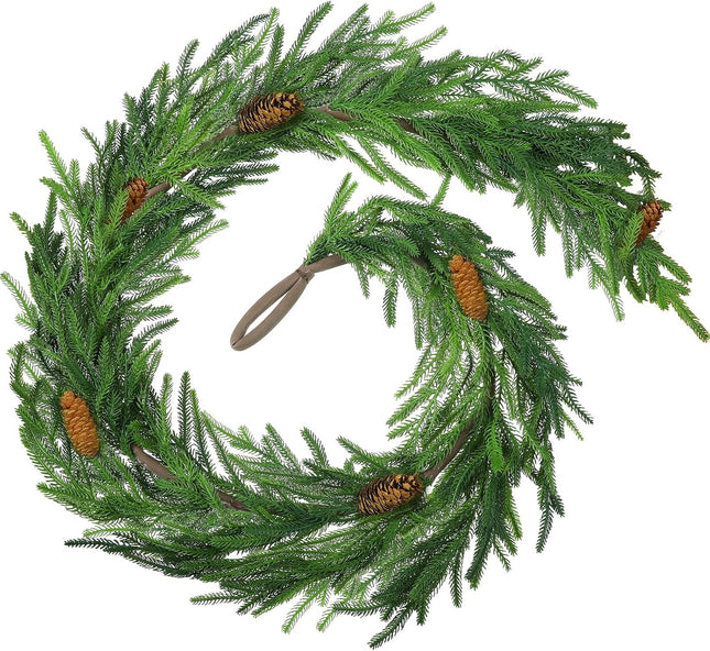Jutom 6 ft Norfolk Pine Garland Artificial Pine Greenery Garlands with Pine Cones Christmas Norfolk Pine Garland Christmas Garland Cedar Garland Winter Garland for Seasonal Indoor Home Decor (1)