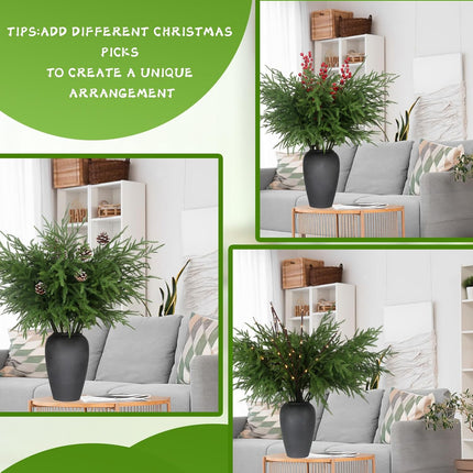 12 Pcs Artificial Norfolk Pine Branches - 30 Inch Faux Christmas Greenery Stems Fake Cedar Pine Picks for Vase DIY Crafts Garland Wreath Accessories Xmas Indoor Outdoor Home Decorations