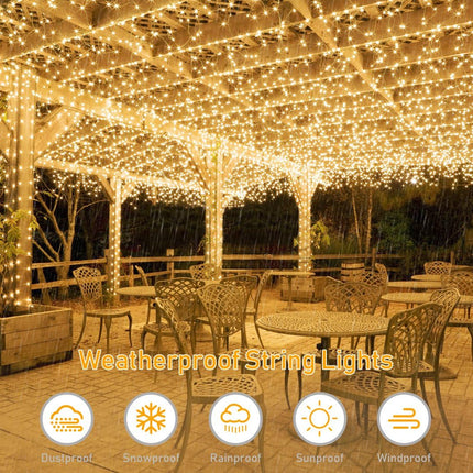 Solar String Lights, 2 Pack Total 200LED 66Ft Copper Wire Solar Fairy Lights 8 Modes, Waterproof Outdoor String Lights for Christmas Party Wedding Decoration Patio Garden Yard (Warm White)