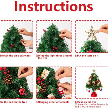 joybest 24 Inch Tabletop Mini Christmas Tree Desktop Xmas Tree Battery Operated with LED String Lights, Red Berries, Star Treetop, Christmas Cards & Ornaments, Best DIY Christmas Decorations, Green