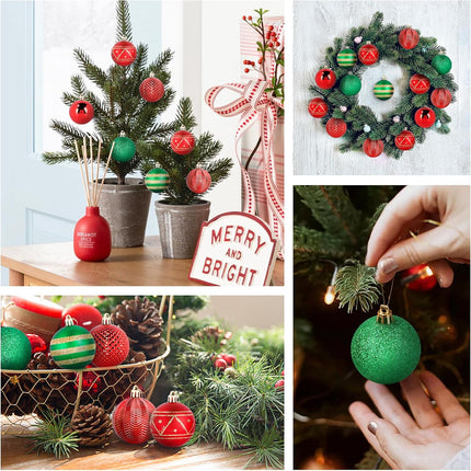 16Pcs Christmas Tree Ball Ornament Set - Red and Green, Shatterproof Decorations for Xmas Tree, Holiday Garland & Wreath. Hooks Included