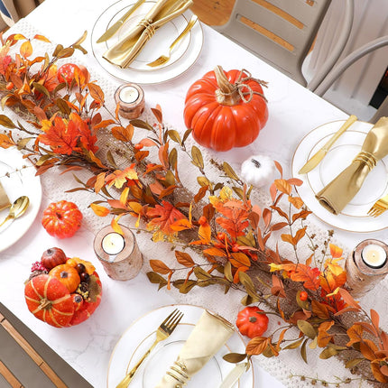 XunYee 2 Pcs 6 ft Fall Eucalyptus Leaves Garland Autumn Door Garlands Harvest Eucalyptus for Front Door Thanksgiving Fall Garlands Farmhouse Outdoor Table Wedding Decor