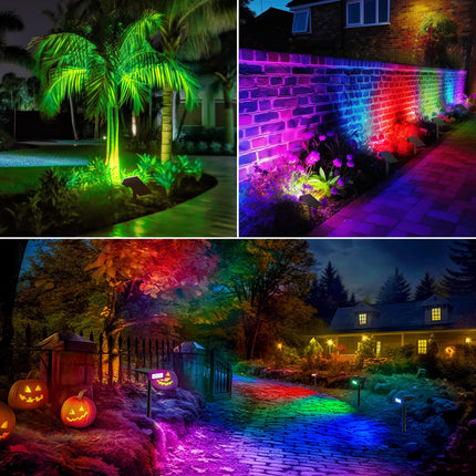 Barrina Solar Spot Lights Outdoor, 24 LEDs RGB Color Changing Solar Landscape Lighting, IP65 Waterproof, Auto On Off Solar Powered Outdoor Light for Yard Garden Lawn Patio Pathway, 6 Pack