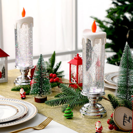4 Packs Christmas LED Battery Operated Candles Flickering Flameless Xmas Candle with Pedestal Glitter Swirling Pillar USB Rechargeable Light Candles for Xmas Party s Home Indoor Decor