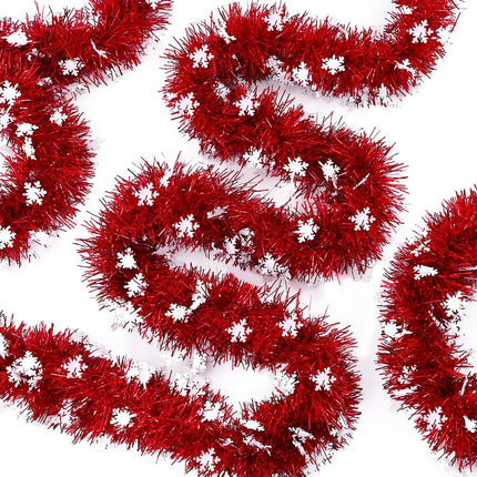 33FT Christmas Tinsel Garlands, 5pcs Red Snowflake Metallic Garland Christmas Glittering Foil Hanging Garland for Christmas Tree Fireplace Home Party Decoration