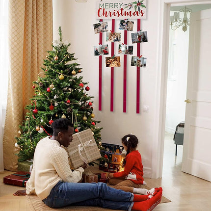 Christmas Card Holder Wall Display Merry Christmas Wooden Hanging Picture Holder with 24 Clips for Holiday Décor