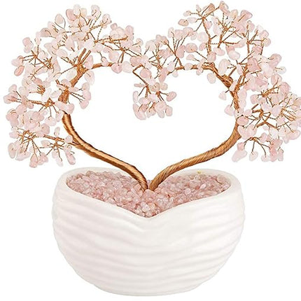 Jovivi Rose Quartz Crystal Heart Money Tree Healing Gemstone Bonsai Tree for Wedding Ceremony Reiki Balancing Energy Meditation Feng Shui Wealth & Good Luck Home Indoor Office Decor 7.87"-8.26"