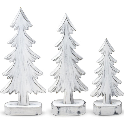 Set of 3 Christmas Trees Wooden Table Decorations Centerpiece Holiday Wood White Tree on Base Tiered Tray Tabletop Sign Decor 3 Sizes for Office Dining Mantle Home Winter Xmas Party Supplies