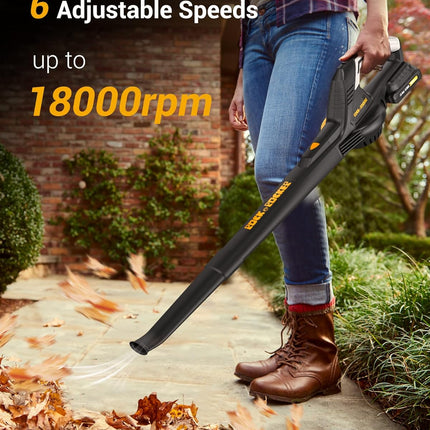 Cordless Leaf Blower with 2 X 20V Battery and Charger, Rock&Rocker Electric Leaf Blower 120MPH/170CFM 6 Adjustable Speeds and 2 Adjustable Tubes for Lawn Care/Yard/Jobsite/Patio