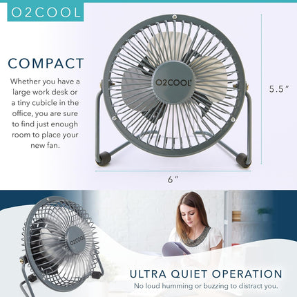 O2Cool 4 Inch Usb Powered Table Desk Personal Fan Grey
