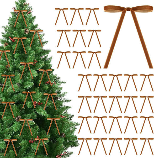 Brightown 30 Pcs Velvet Christmas Wreath Bow 5 x 7 Inch Christmas Tree Bow Rustic Crafts Bows Velvet Ribbon Bow Bulk for Christmas Tree Garland Home Wedding Decoration (Khaki)