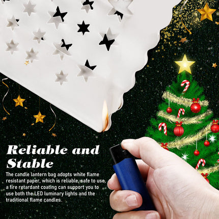 50 Set Luminary Paper Bags with Flameless Tea Lights, Christmas LED Tea Light Flameless Candle with Luminaries Candle Bag for Birthday Wedding Halloween Christmas Thanksgiving Party Decor (Star)