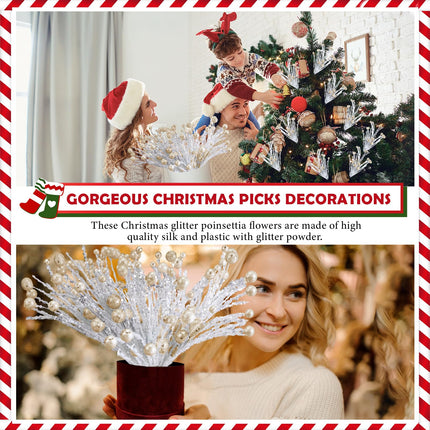 Riceshoot 10 Pcs Christmas Tree Picks 12 Inch Glitter Berry Stem Ornaments Hanging Sequins Ball Xmas Branches Large Christmas Tree Fillers Picks Toppers for Holiday Party Supplies (Champagne Gold)