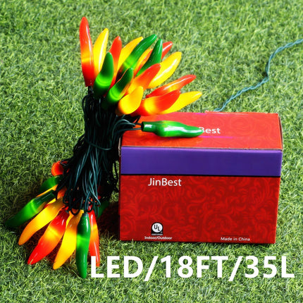 35 LED Red Green and Yellow Chili Pepper Christmas Lights, 18 Ft Green Wire House Decorative Lighting String, for Indoor and Outdoor Party, Kitchen, Living Room, Garden, Patio.