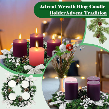 Hotop 5 Pcs Christmas Advent Wreath with Candle Holder Traditional Advent Wreath Candleholder Stand Set Xmas Wreath Decoration with 4 Advent Candles Pine Cone Garland for Church Centerpiece(Silver)