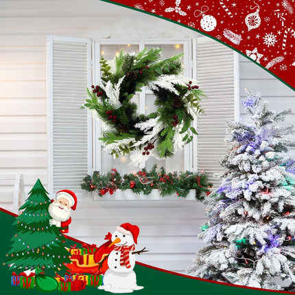Large Christmas Wreath, 22 Inch Artificial Wreath with Red and White Berry, Pine Cone and Branches, Eucalyptus, Handmade Wreath for Xmas Home Front Door Window Decoration
