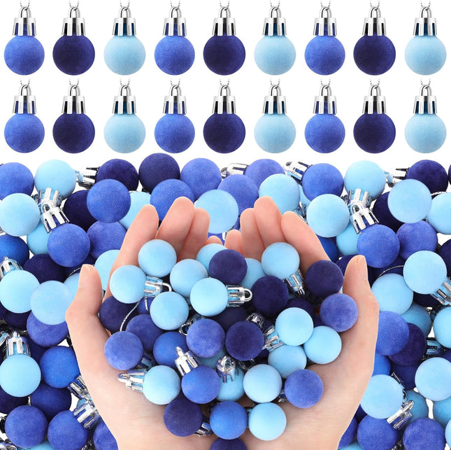 120 Pcs Mini Christmas Velvet Balls Ornaments Bulk 0.79"/20 mm Miniature Flocked Velvet Christmas Ornament Mini Christmas Tree Ball Small Bulbs for Holiday Hanging Decor(Blue)
