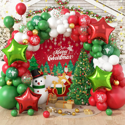 Christmas Balloon Garland Arch Kit, Green Red White Balloon Arch, Star Foil Balloon Christmas Cane Snowflake Christmas Tree Balloon for Christmas Year Party Decorations