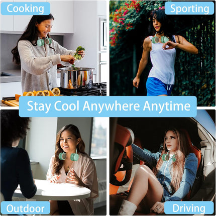 Cooling Neck Fan，360°Foldable Portable Neck Fan, Wearable Personal Fan,Rechargeable Leafless Fan,Quiet Neck Fan For WomenGreen