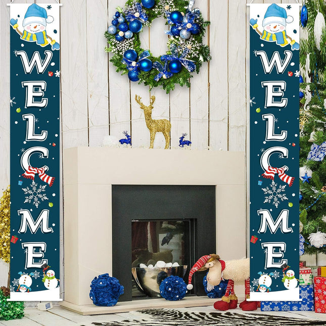 Christmas Decoration Set Christmas Porch Sign Welcome Merry Christmas Banner Christmas Hanging Garland for Frozen Winter Wonderland Party Decoration Xmas Winter Snow Party (Black Blue)