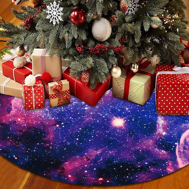 Purple Christmas Tree Skirt, Small Tree Mat 36", Galaxy Purple Blue Christmas Decoration Ornament for Xmas Holiday Party