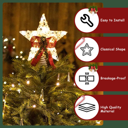 Christmas Tree Topper Star, 11Inch Christmas Tree Decoration Ornaments, Lighted Christmas Treetop with 10 Lights, for Christmas Xmas Tree Home Bar Shop Office（with Flower