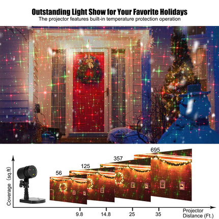 Christmas Projector Laser Lights Outdoor Red and Green Starry Projection Light 3 Working Modes Waterproof Plug in Mountable Landscape Lights for Holiday Xmas Indoor Party Year Decoration Show