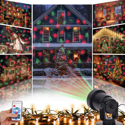 Snowman LED Projector Christmas Projector Lights Outdoor with Remote, Red & Green Holiday Light Show for Christmas, Snowflake Pattern, Adjustable Projection Distance, for Yard Garden Home Decor