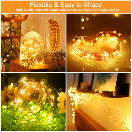Solar Fairy Lights Outdoor Waterproof,16.4ft 50LED Solar String Lights for Outside 8 Modes 2 Packs for Christmas Halloween Holiday Patio Backyard Garden Deorations Warm White