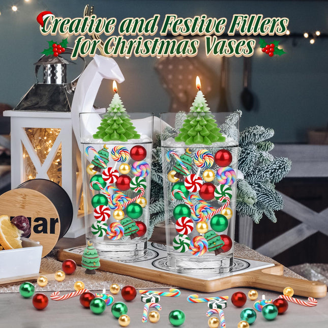 VIDELLY 6068PCS Christmas Floating Vase Filler Set, Clear Beads Pearls Candy Canes Christmas Tree Decorations for Vase Filler Table Centerpieces Decoration Home Decor