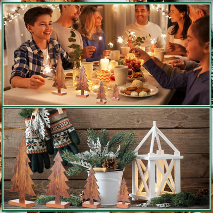 Sawysine 4 Pcs Wooden Christmas Tree Tabletop Decor Rustic Wood Christmas Trees Table Centerpieces Christmas Tiered Tray Decor Wood Trees with Rectangular Base for Xmas Winter Holiday (White)