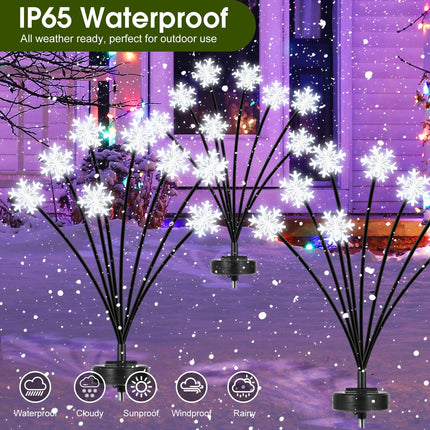 Christmas Pathway Lights Outdoor Snowflake Firefly Lights Solar Powered,Waterproof Xmas Solar Garden Stake Lights Swaying for Yard Patio Decor (2Packs)