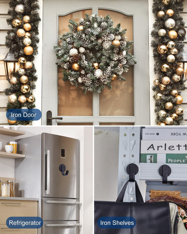 Front Door Wreath Hanger - 2 Magnetic Hooks & 1 Pack 14-Inch Long Hook for Holiday Decor, Versatile for Christmas, Easter, Spring Indoor and Outdoor Use
