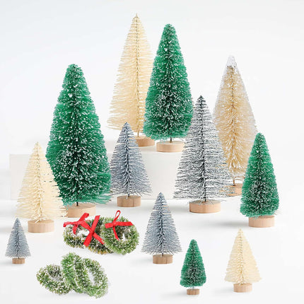 CCINEE 30pcs Christmas Tree Bottle Brush Trees, Miniature Plastic Pine Trees for Crafts Sisal Frosted Mini Christmas Trees Decor for Home Tabletop Ornaments