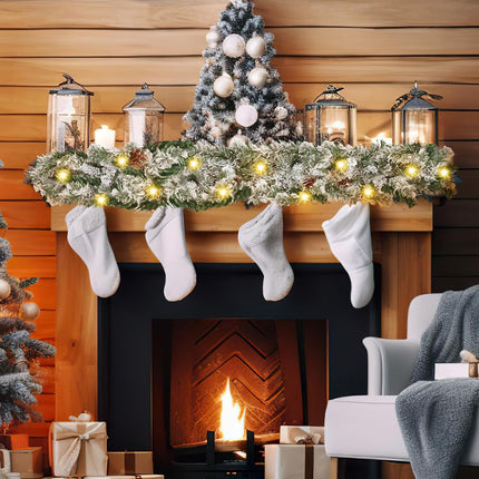 2 Pcs 6ft Frosted Christmas Garland Cedar Garland with 50 Warm White LED Lights Battery Operated with Timer and 8 Functions Pre Lit Artificial Christmas Garland 170 Branches Indoor Outdoor