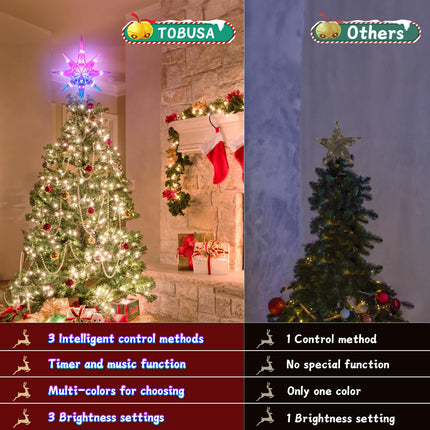 TOBUSA 14.5" Smart Christmas Tree Topper Star, Lighted Treetop Christmas Tree Decoration with Timer, 8-Pointed Bethlehem Star Bluetooth APP Remote Control Music Sync, DIY Color Changing LED Xmas Light