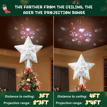 Christmas Tree Topper, Christmas Star Tree Topper Built-in LED Rotating Lights, Plug in 3D Sliver Glittered Star Tree Topper for Xmas Party Holiday Decorations