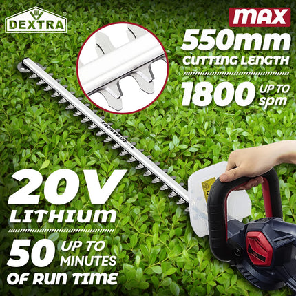 Dextra 20V Hedge Trimmer Cordless, 24 Inch Dual Action Blade Electric Tree Trimmer, 3/5 Inch Cutting Capacity Bush Trimmer Tree Trimmer with 2.0Ah Battery and Charger