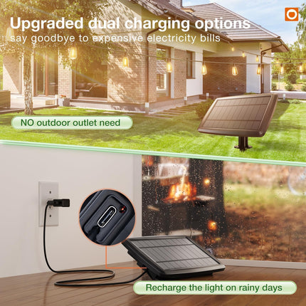 addlon 54(48+6) FT Solar String Lights Waterproof,Patio Lights Solar Powered with Remote& USB Port 24+2 LED Shatterproof Bulbs 3 Lighting Modes Outdoor Lights for Camping Backyard Garden