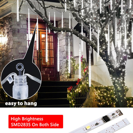 iBaycon Solar Meteor Shower Rain Lights, 11.8 inches 20 Tubes 480 LED Cascading LED Icicle Lights, Waterproof Solar Icecycle Falling Raindrop Lights for Holiday Party Wedding Christmas Decorations