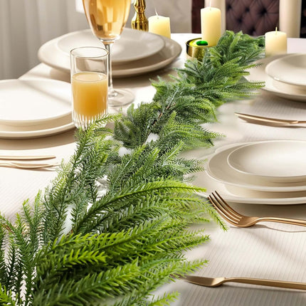 2 Pcs Real Touch Norfolk Pine Garlands 6FT Artificial Pine Greenery Garlands Faux Christmas Garland for Holiday Seasonal Indoor Home Decor Mantle